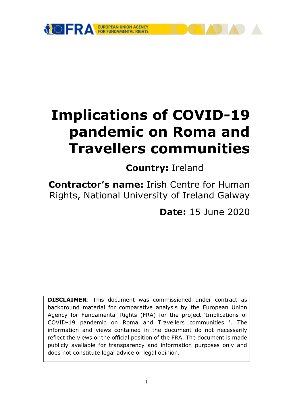 Implications of COVID-19 Pandemic on Roma and Travellers