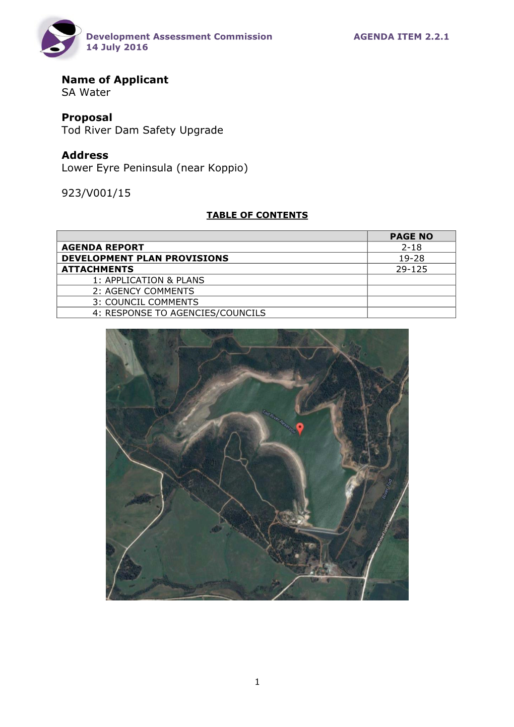 Name of Applicant SA Water Proposal Tod River Dam Safety Upgrade