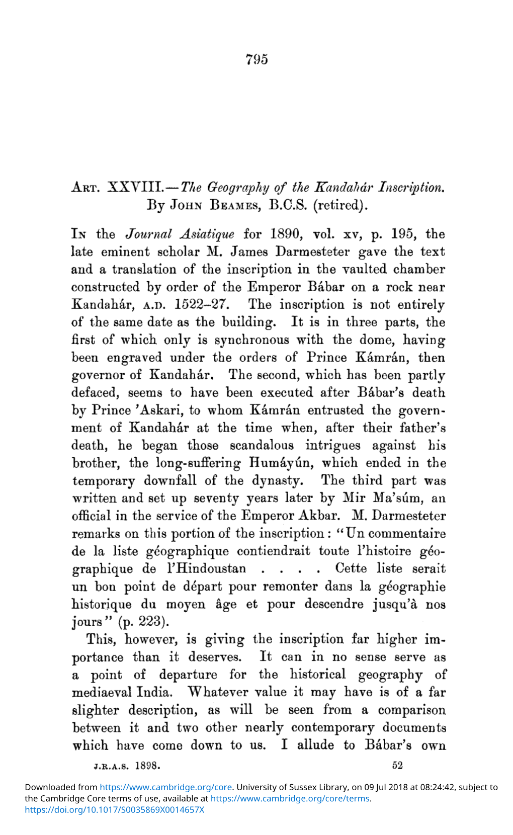 Art. XXVIII.—The Geography of the Kandahár Inscription