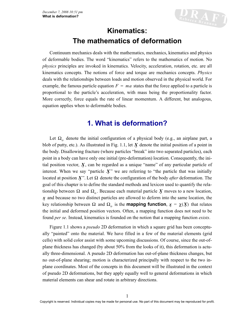Kinematics: the Mathematics of Deformation
