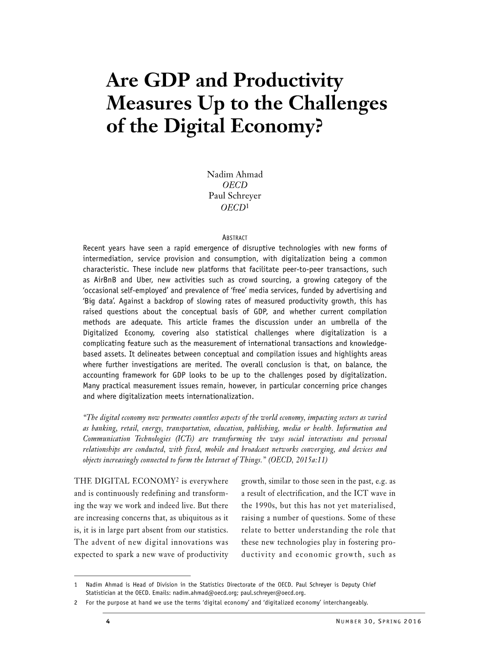 Are GDP and Productivity Measures up to the Challenges of the Digital Economy?