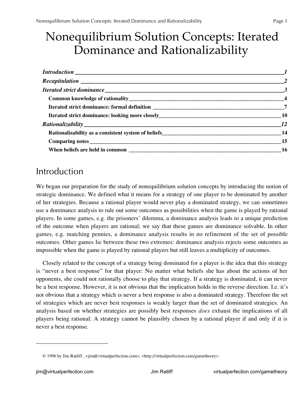 Nonequilibrium Solution Concepts: Iterated Dominance and Rationalizabilityщ
