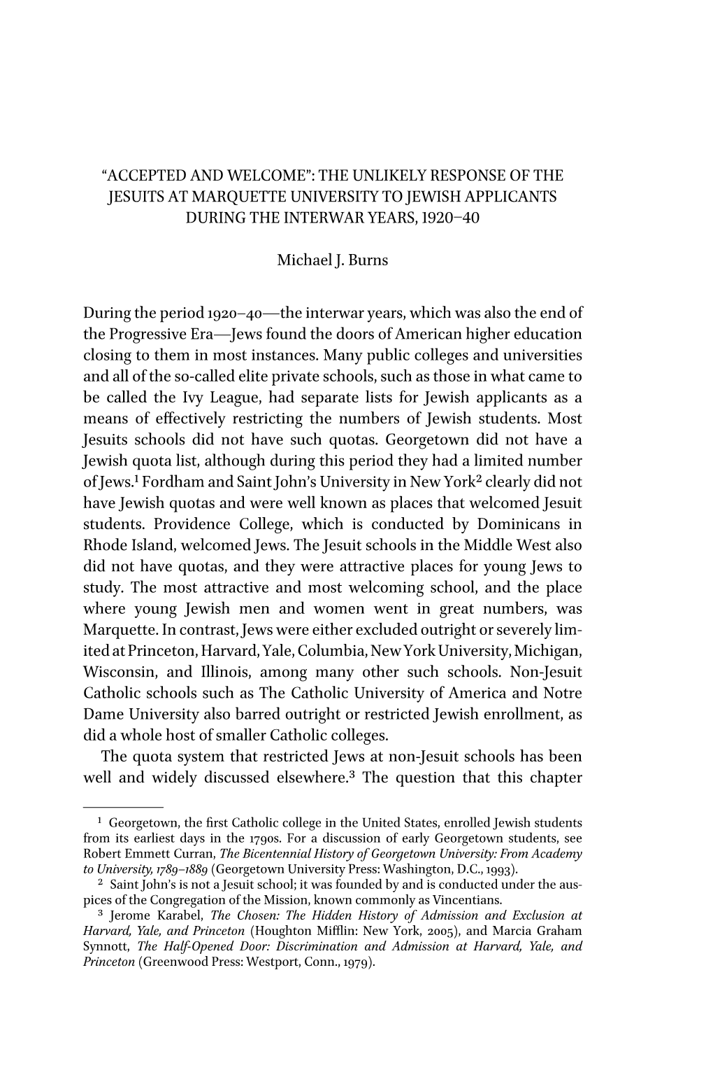 “Accepted and Welcome”: the Unlikely Response of the Jesuits at Marquette University to Jewish Applicants During the Interwar Years, 1920–40