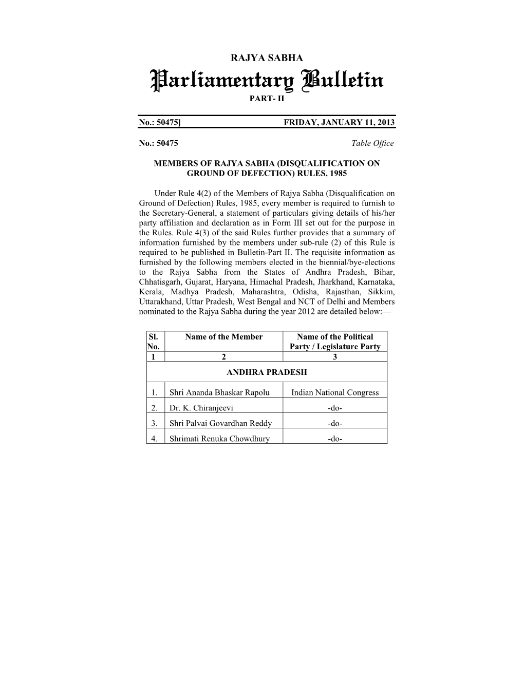 Parliamentary Bulletin PART- II