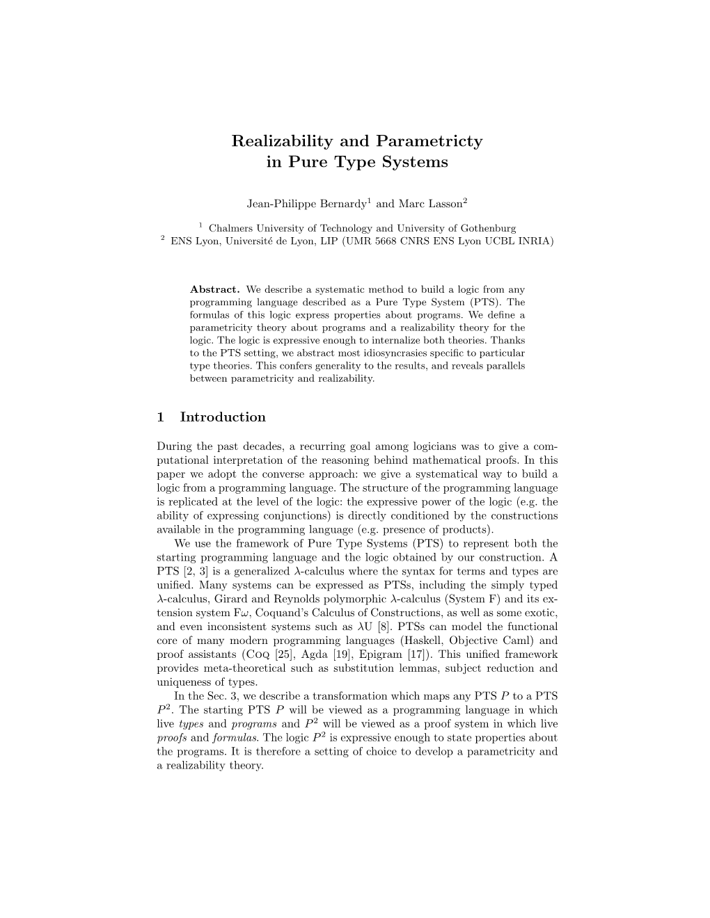 Realizability and Parametricty in Pure Type Systems