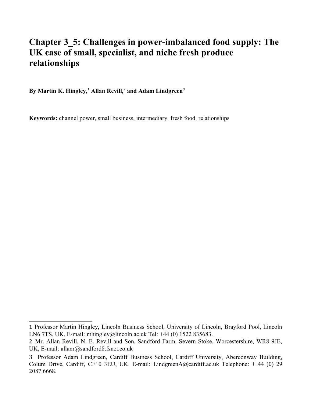 Challenges in Power-Imbalanced Food Supply: the UK Case of Small, Specialist, and Niche