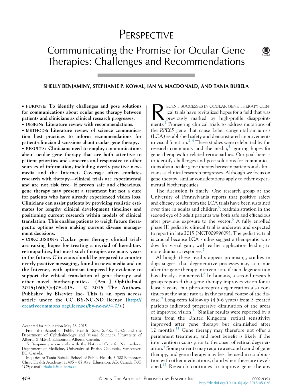 Communicating the Promise for Ocular Gene Therapies: Challenges and Recommendations