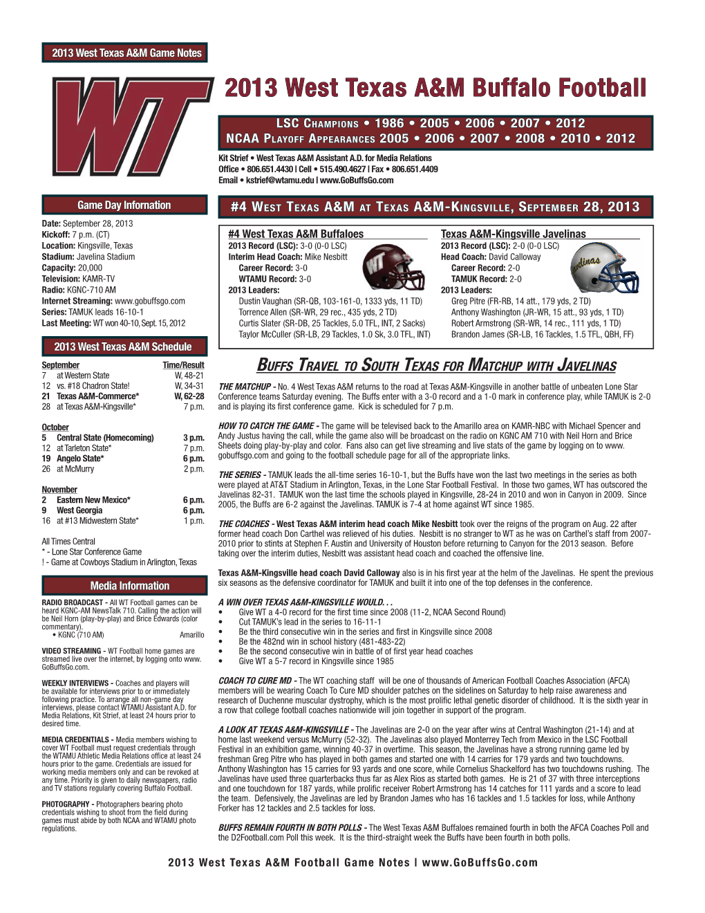 2013 West Texas A&M Buffalo Football