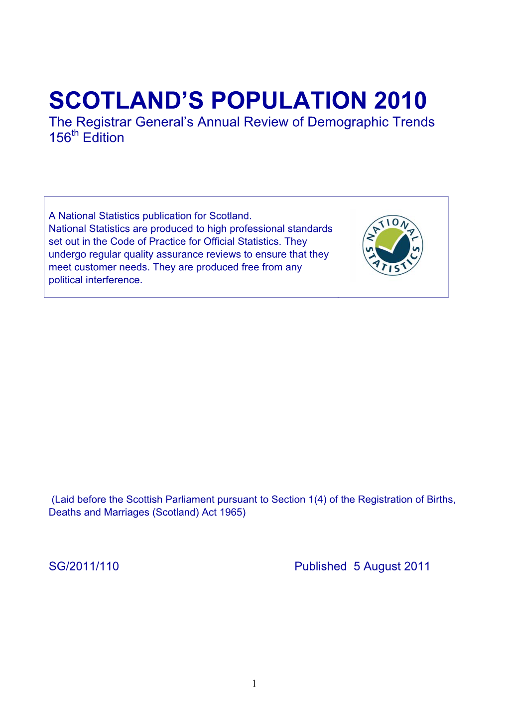 Scotland's Population 2010 -The Registrar General's Annual Review