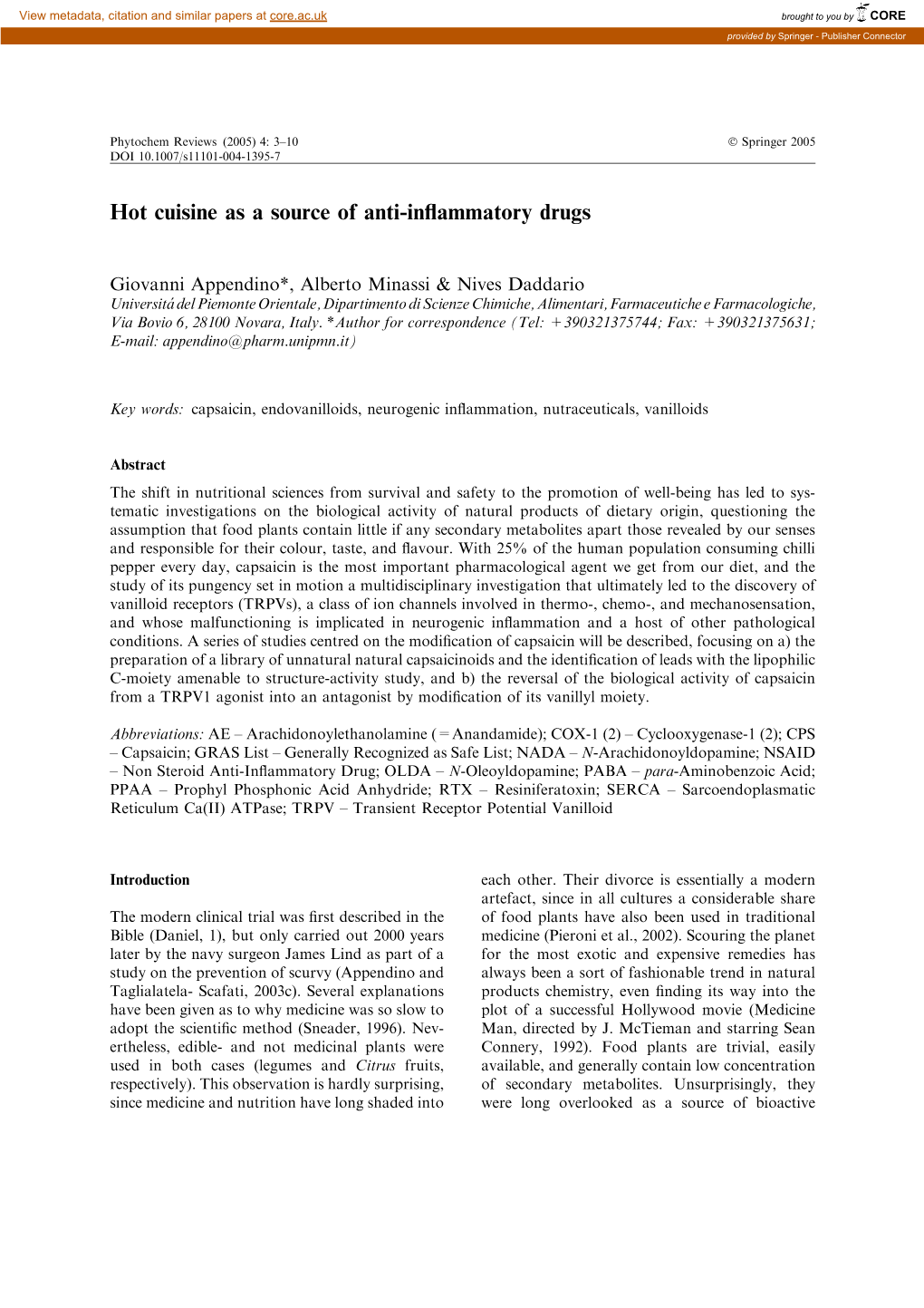 Hot Cuisine As a Source of Anti-Inflammatory Drugs