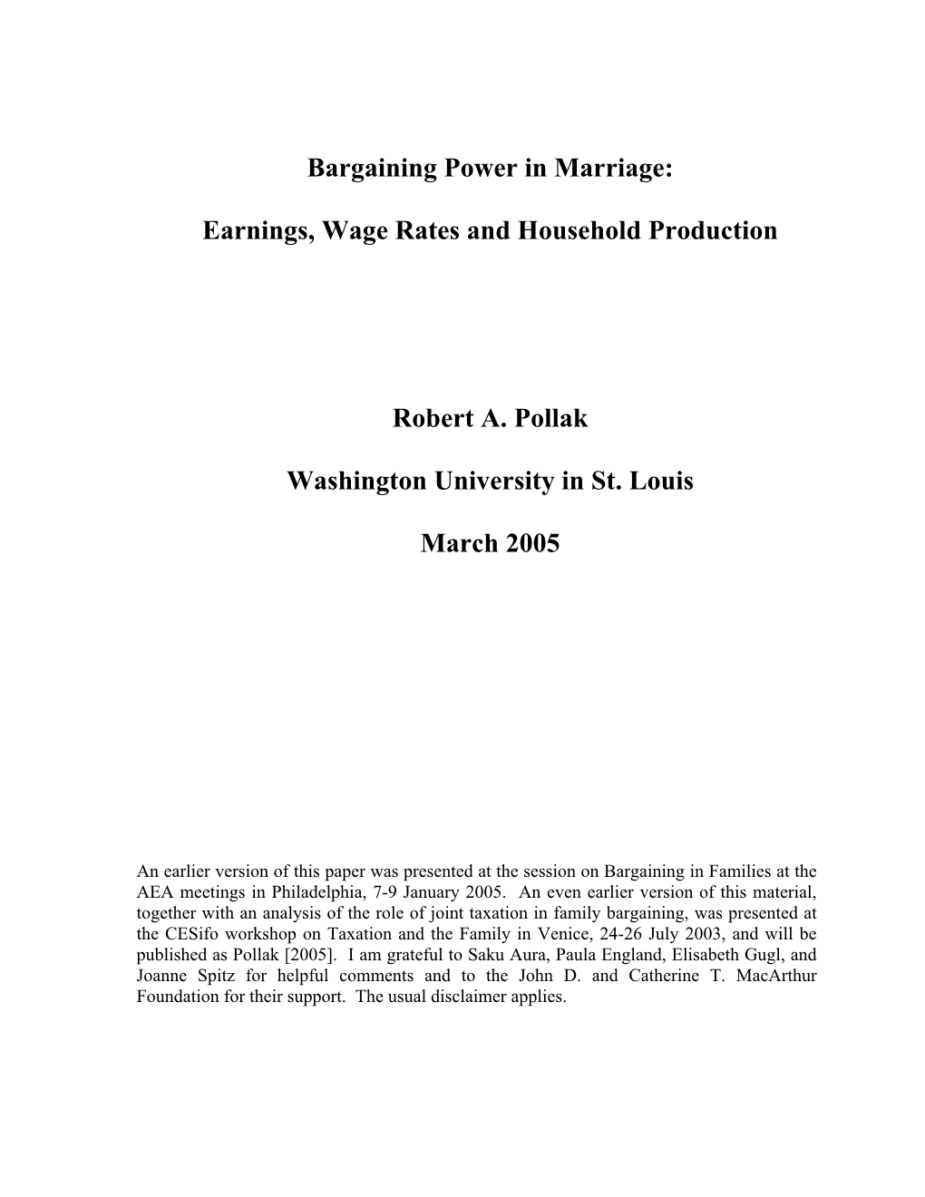 Bargaining Power in Marriage