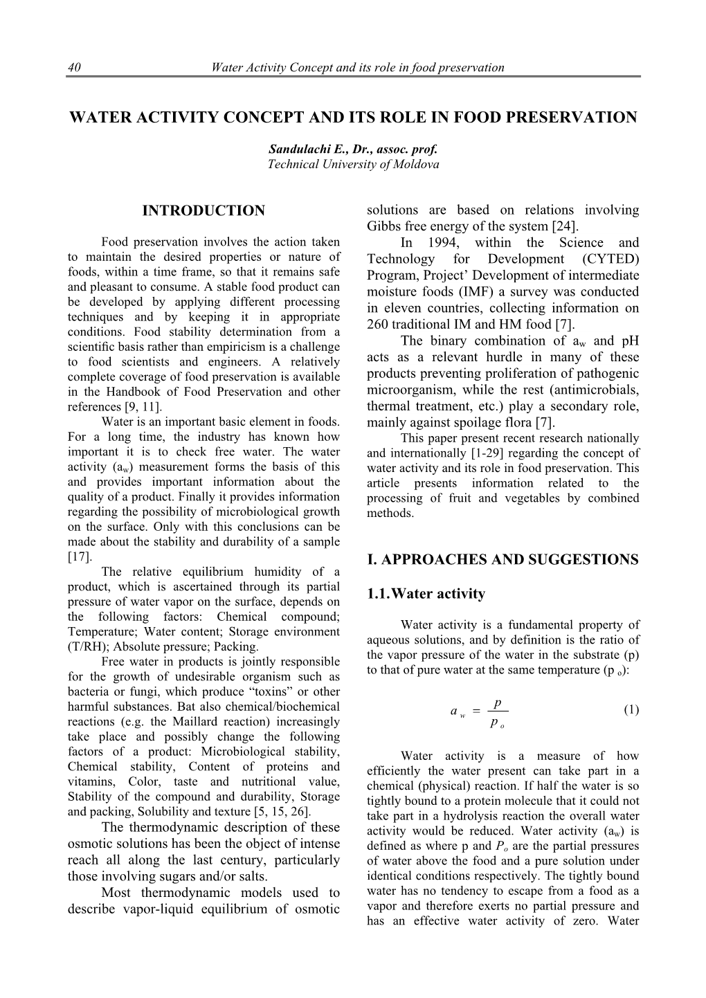 40 Water Activity Concept and Its Role in Food Preservation