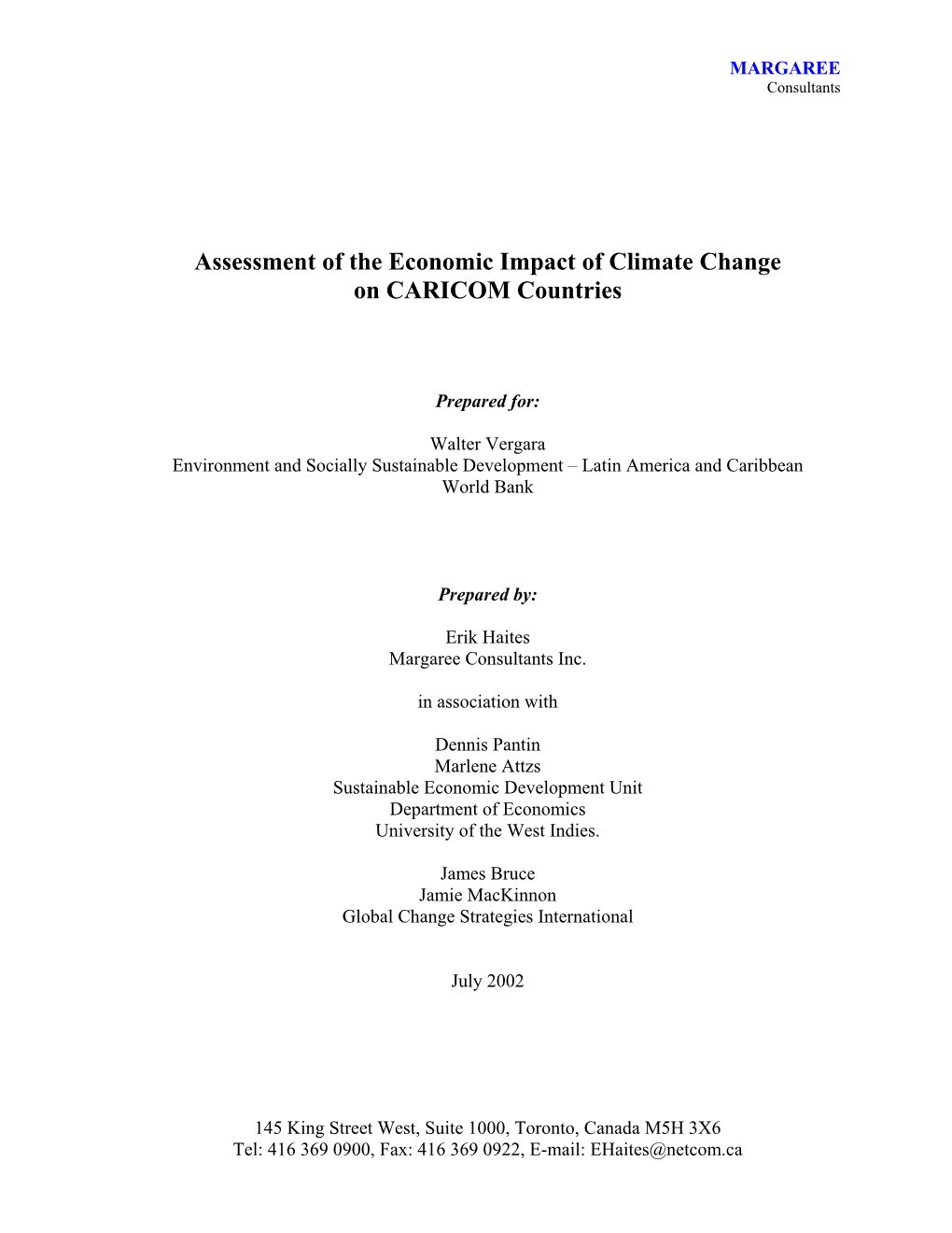 Assessment of the Economic Impact of Climate Change on CARICOM Countries