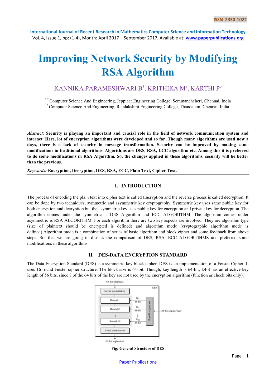 Improving Network Security by Modifying RSA Algorithm