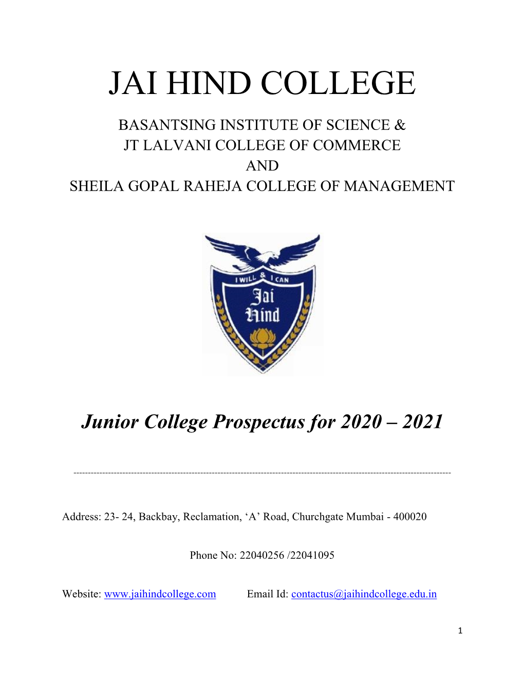 Junior College Prospectus for 2020 – 2021