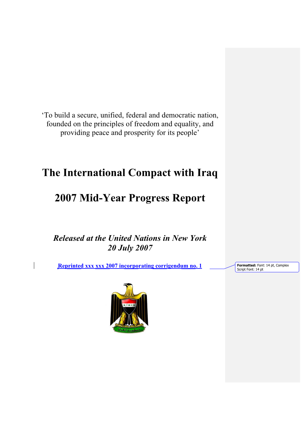 The International Compact with Iraq 2007 Mid-Year Progress Report
