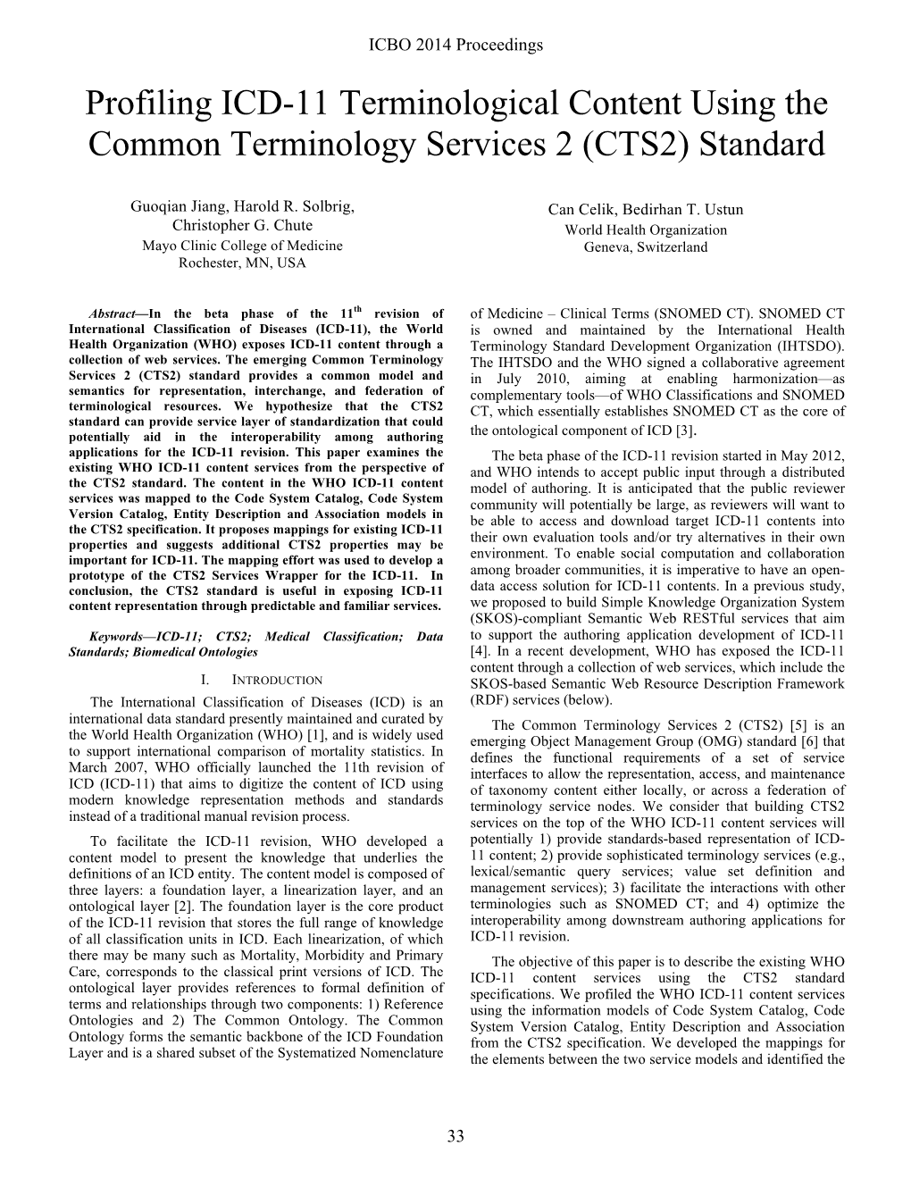 Profiling ICD-11 Terminological Content Using the Common Terminology Services 2 (CTS2) Standard