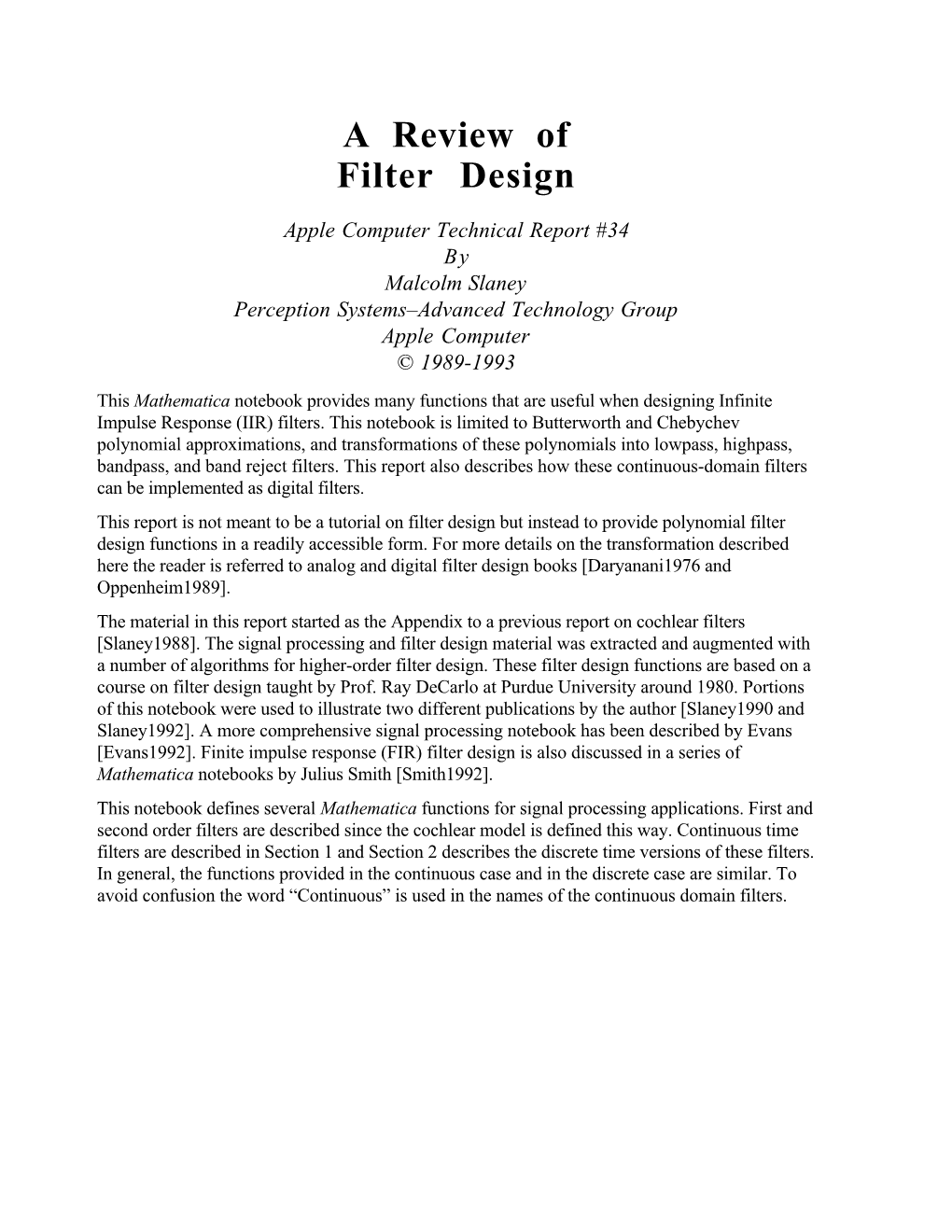 A Review of Filter Design