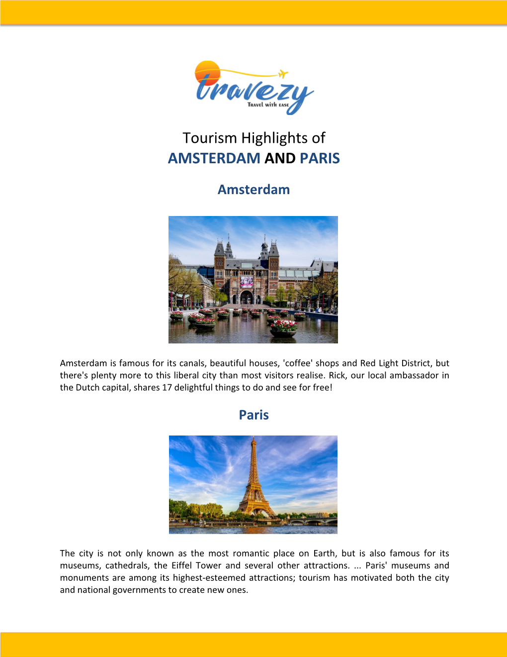 Tourism Highlights of AMSTERDAM and PARIS