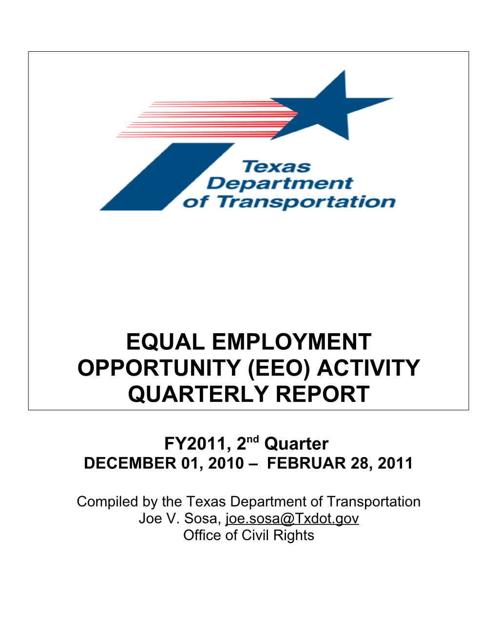 Equal Employment Opportunity (Eeo) Activity Quarterly Report