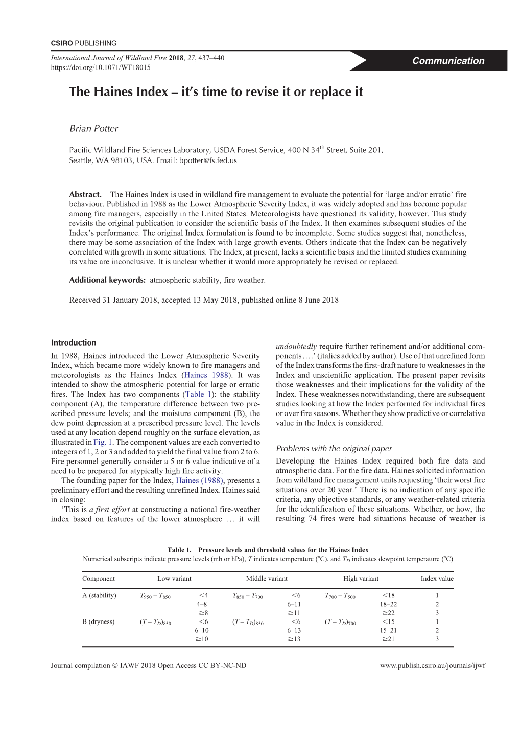 The Haines Index – It’S Time to Revise It Or Replace It