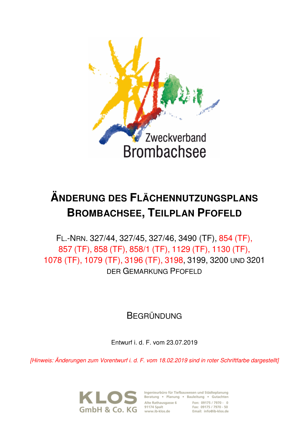 Änderung Des Flächennutzungsplans Brombachsee, Teilplan Pfofeld