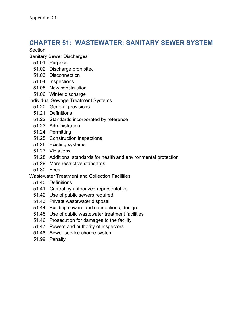 Wastewater; Sanitary Sewer System