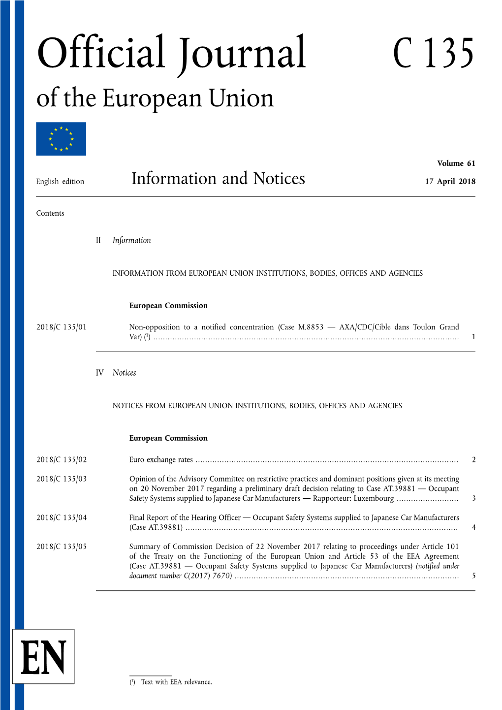 Official Journal C 135 of the European Union