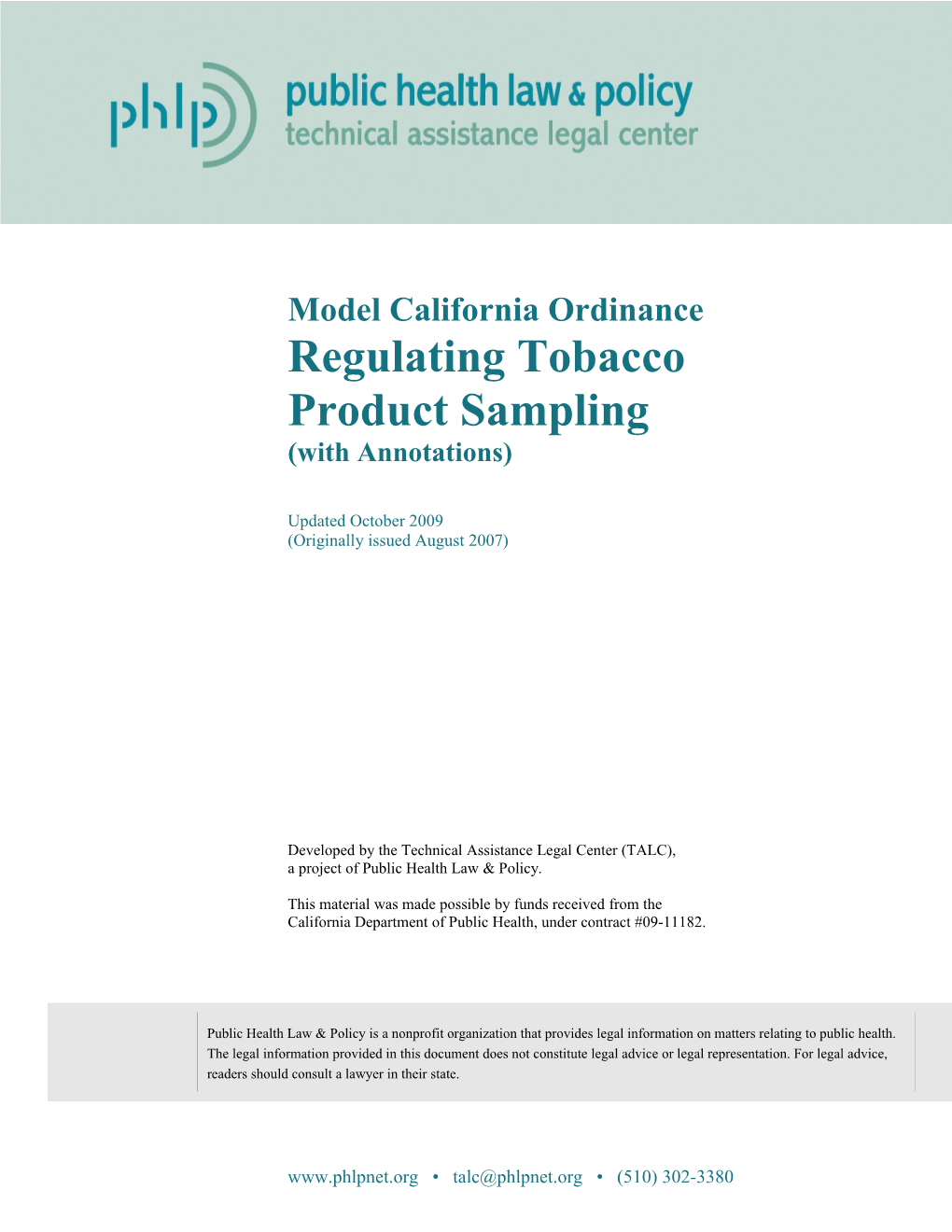 Model CA Ordinance Regulating Tobacco Sampling