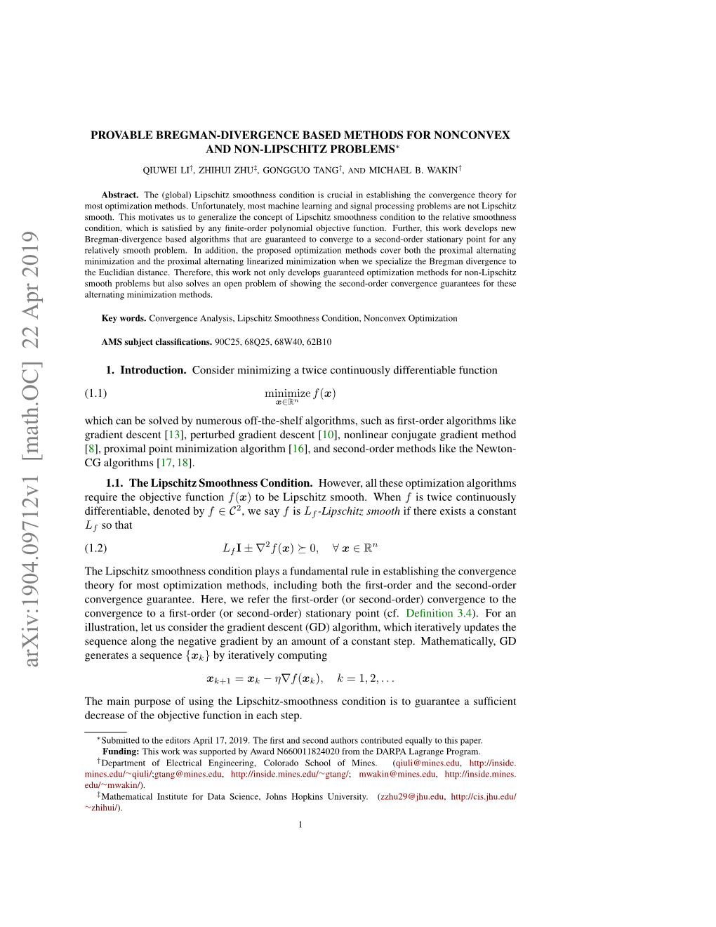 Provable Bregman-Divergence Based Methods for Nonconvex and Non-Lipschitz Problems∗