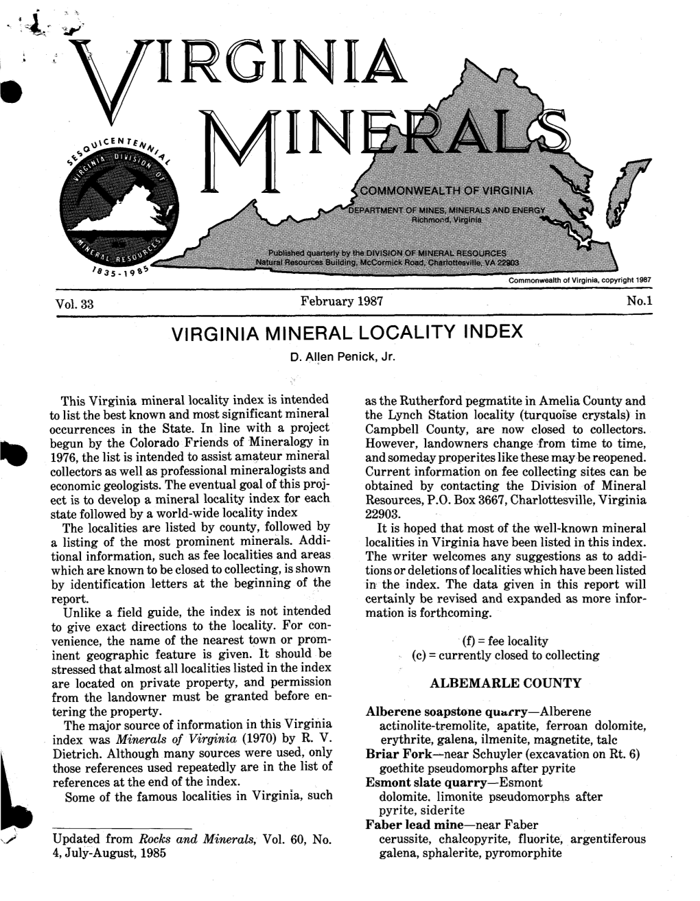 Virginia Mineral Locality Index D