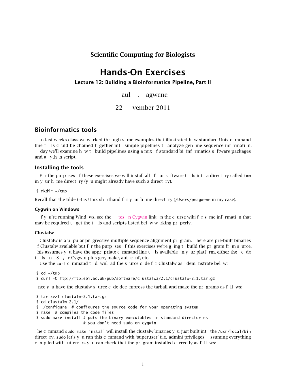 Hands-On Exercises Lecture 12: Building a Bioinformatics Pipeline, Part II