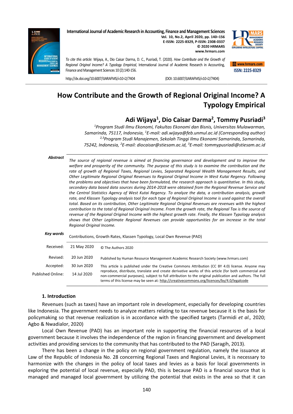 How Contribute and the Growth of Regional Original Income?