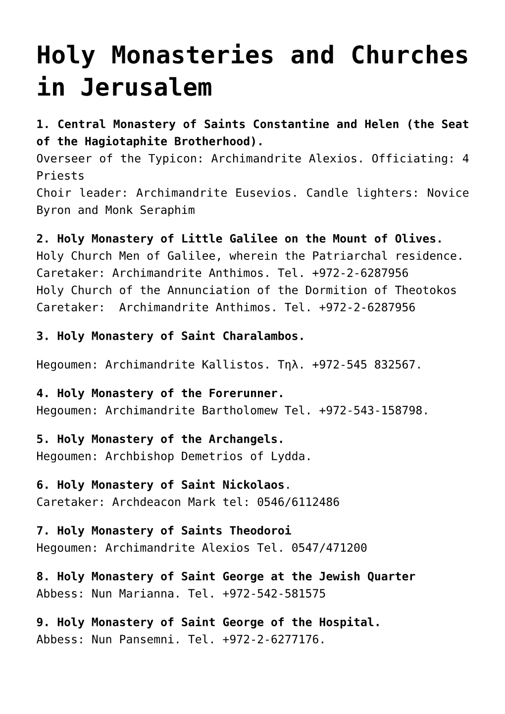 Holy Monasteries and Churches in Jerusalem