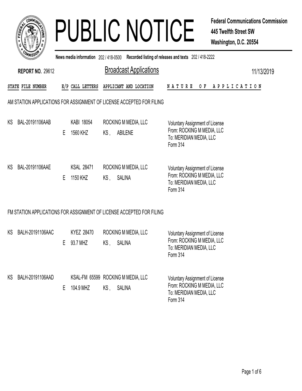 Broadcast Applications 11/13/2019