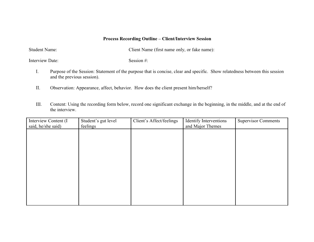 Process Recording Outline – Client/Interview Session