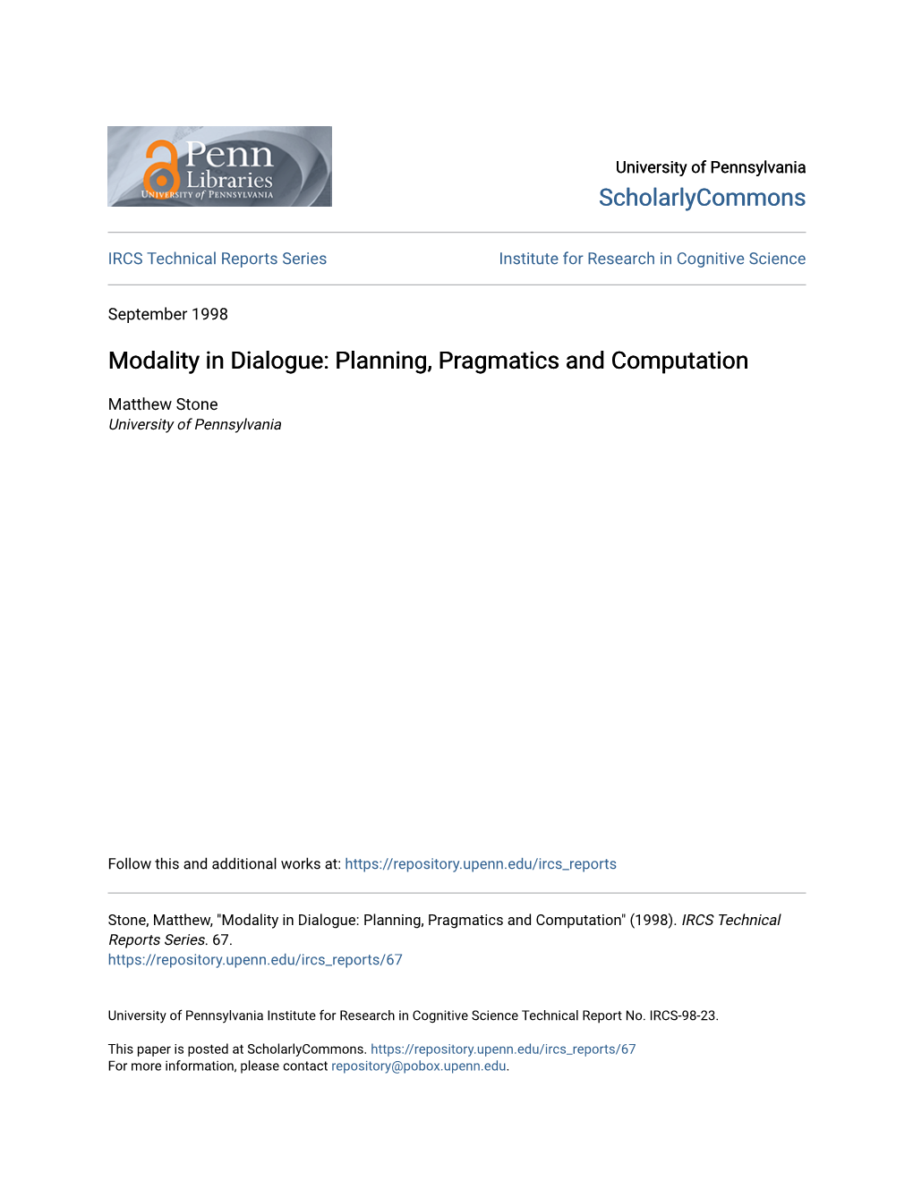 Modality in Dialogue: Planning, Pragmatics and Computation