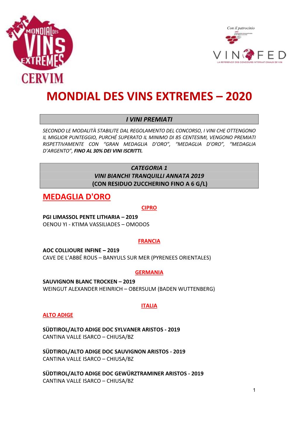 Mondial Des Vins Extremes – 2020