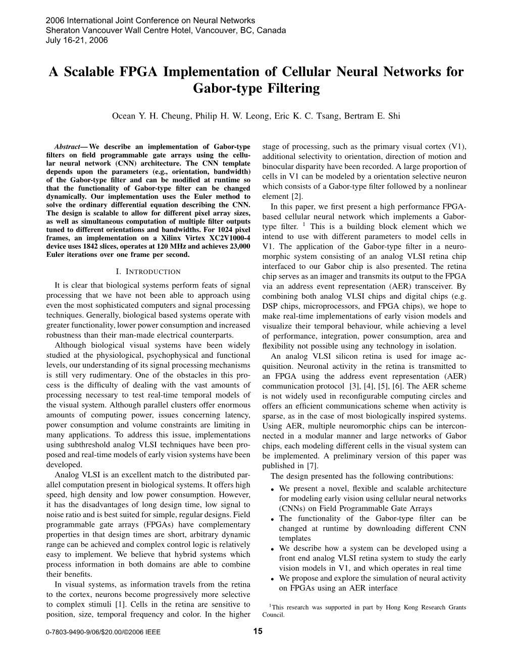 A Scalable FPGA Implementation of Cellular Neural Networks for Gabor-Type Filtering
