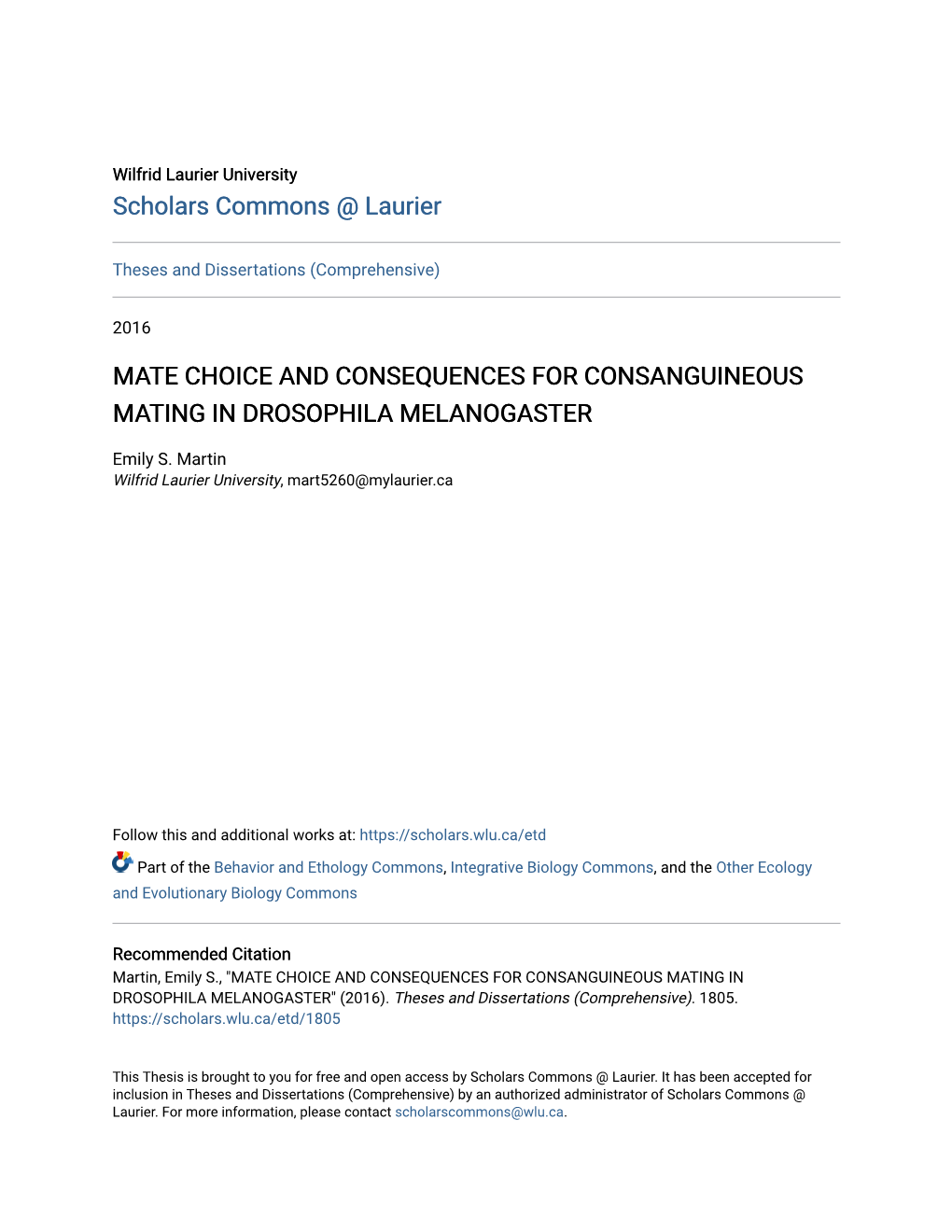 Mate Choice and Consequences for Consanguineous Mating in Drosophila Melanogaster