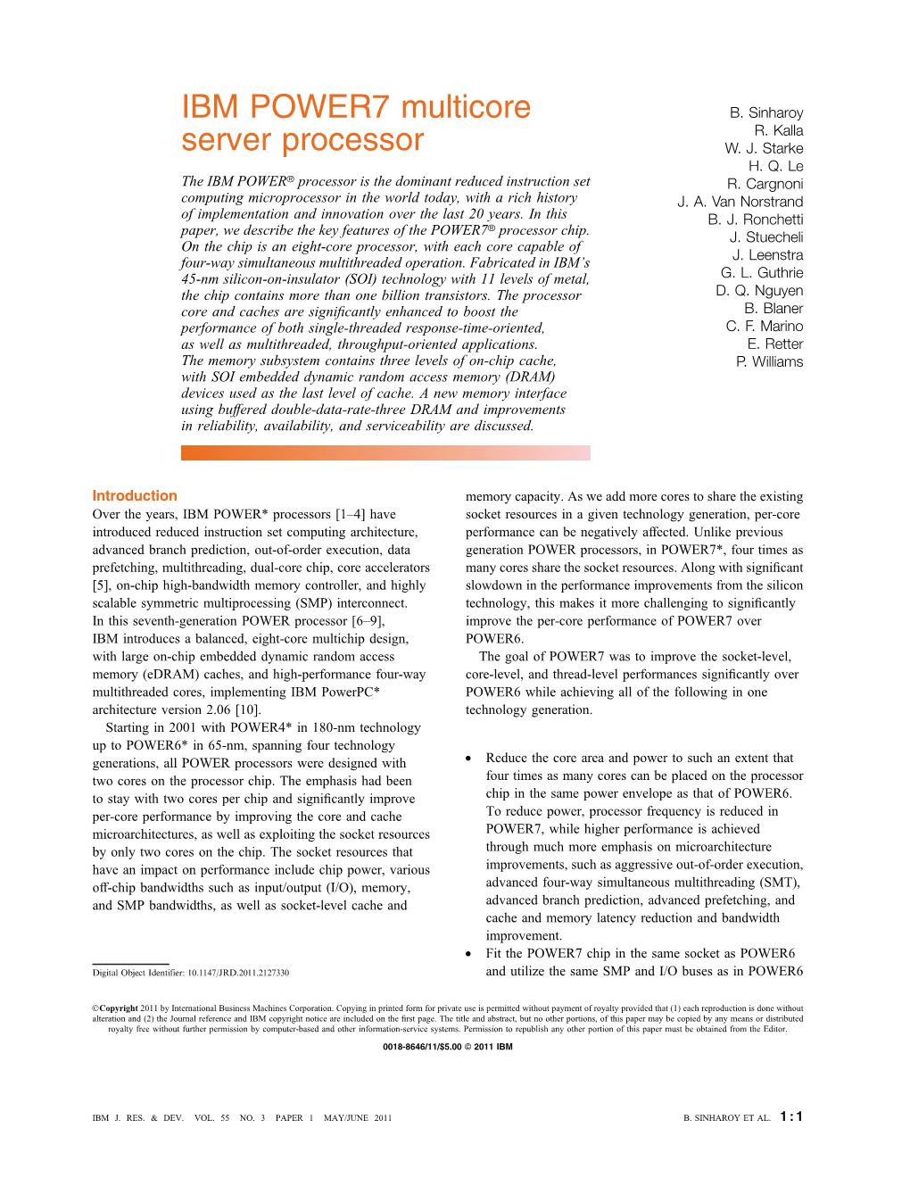 IBM POWER7 Multicore Server Processor