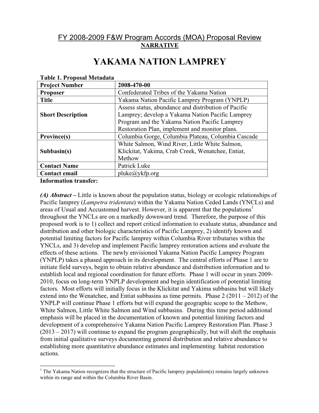 Yakama Nation Lamprey