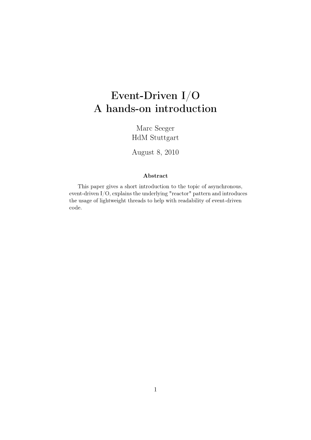 Event-Driven I/O a Hands-On Introduction