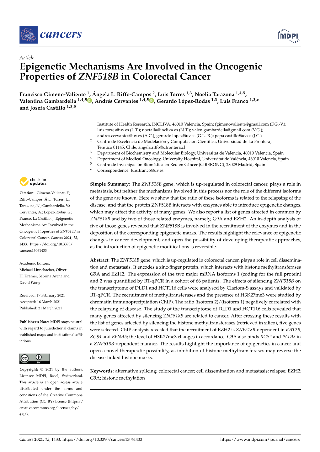 Epigenetic Mechanisms Are Involved in the Oncogenic Properties of ZNF518B in Colorectal Cancer