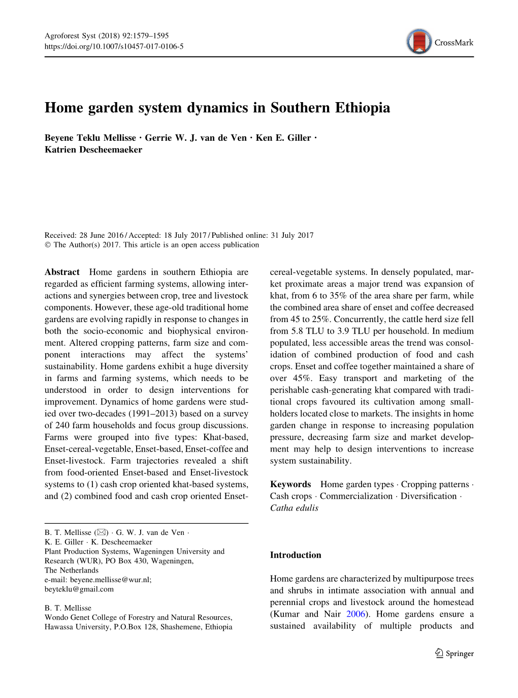 Home Garden System Dynamics in Southern Ethiopia