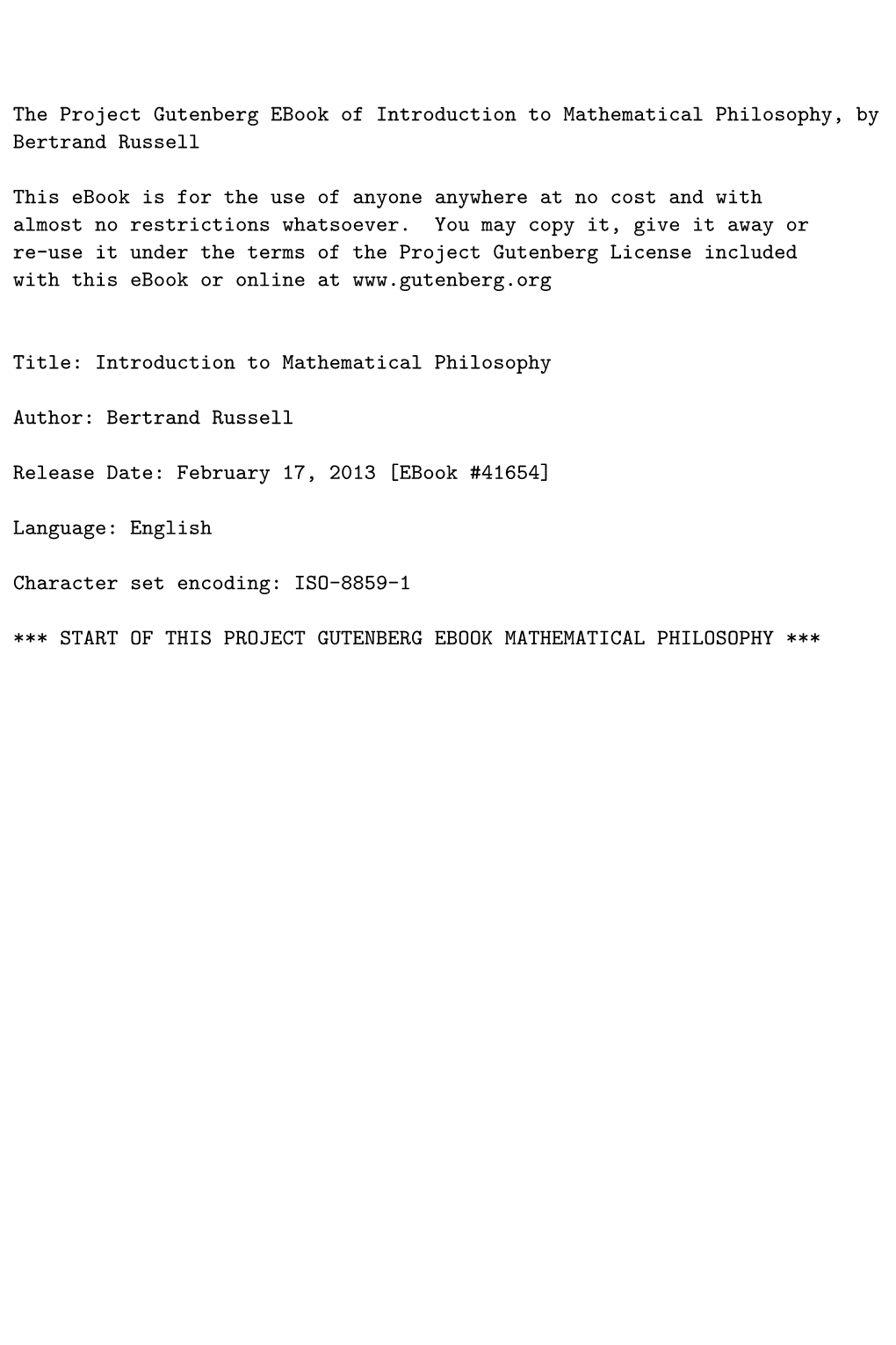 The Project Gutenberg Ebook #41654: an Introduction to Mathematical Philosophy