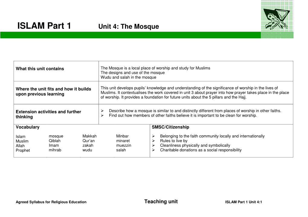 ISLAM Part 1 Unit 4: the Mosque