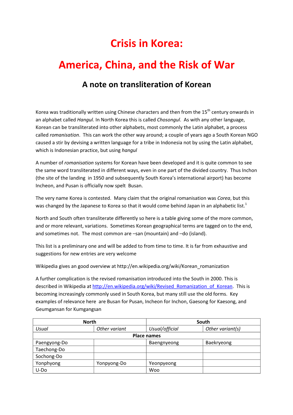 Crisis in Korea: America, China, and the Risk of War