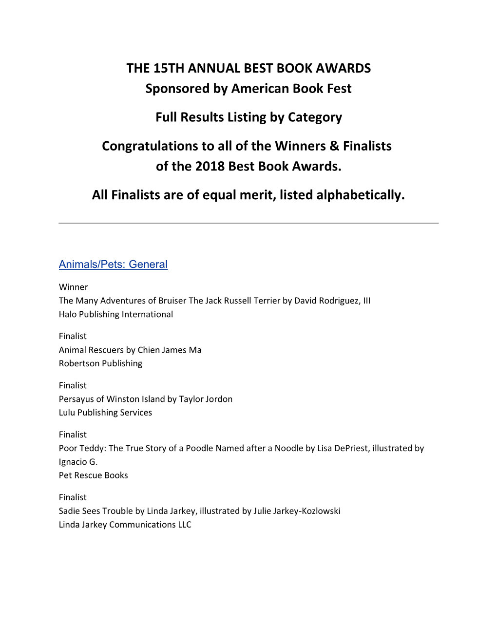 THE 15TH ANNUAL BEST BOOK AWARDS Sponsored by American