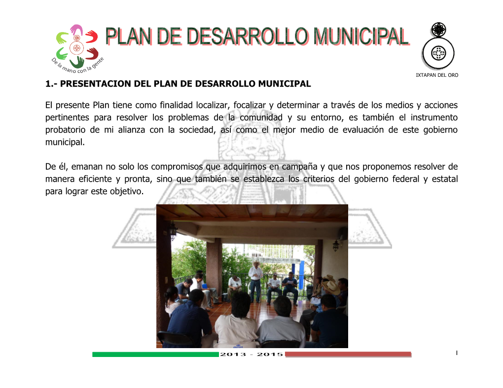 1.- Presentacion Del Plan De Desarrollo Municipal